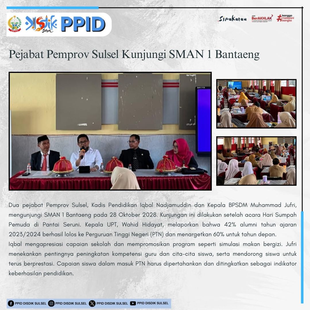 DUA PEJABAT PEMPROV SULSEL KUNJUNGI SMAN 1 BANTAENG 