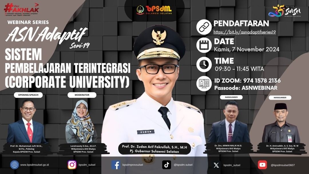 WEBINAR ASN ADAPTIF SERI 19: SISTEM PEMBELAJARAN TERINTEGRASI (COERPORATE UNIVERSITY)